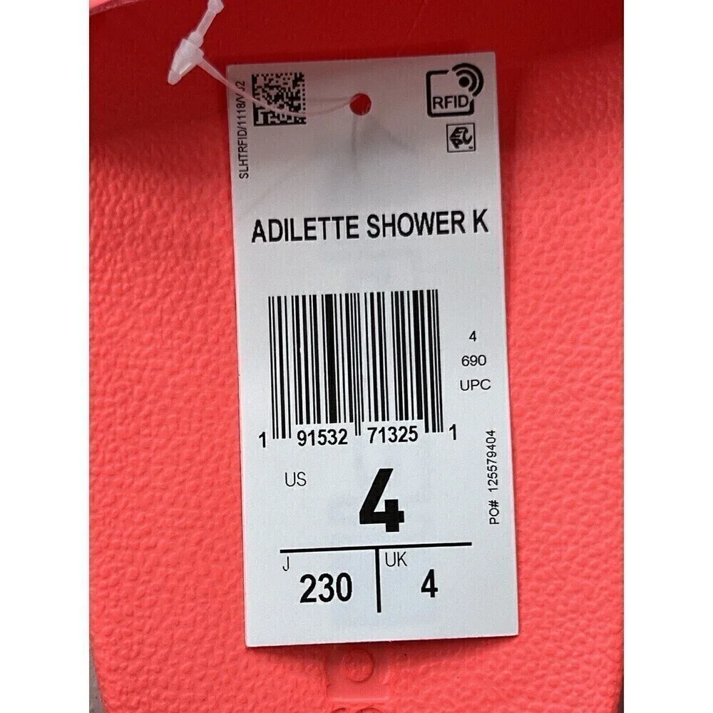 ADIDAS KIDS’ UNISEX ADILETTE SHOWER K SLIDES SIZE 4 Fluorescent Orange NEW